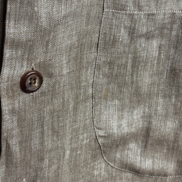 AT Anthony Tarassi 100% Linen Brown  Tan Button Down Shirt Woven Back Detail - Picture 4 of 9